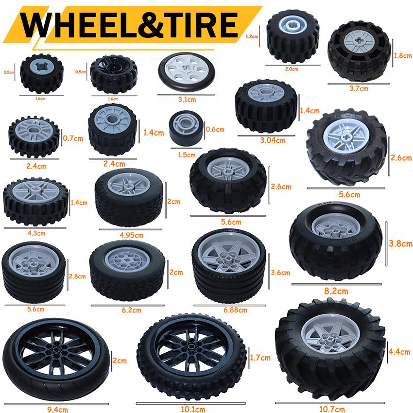 Technical Tire Wheel Car Truck Wheels Hub Block Bricks MOC Motorcycle Tyre Rim Brick Playset 56145 44309 86652 32019 15038 23798