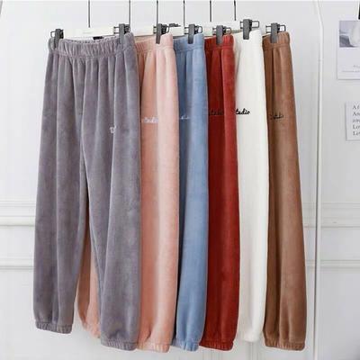 Pantaloni da donna in velluto caldo pigiama di colore puro, pantaloni morbidi e confortevoli