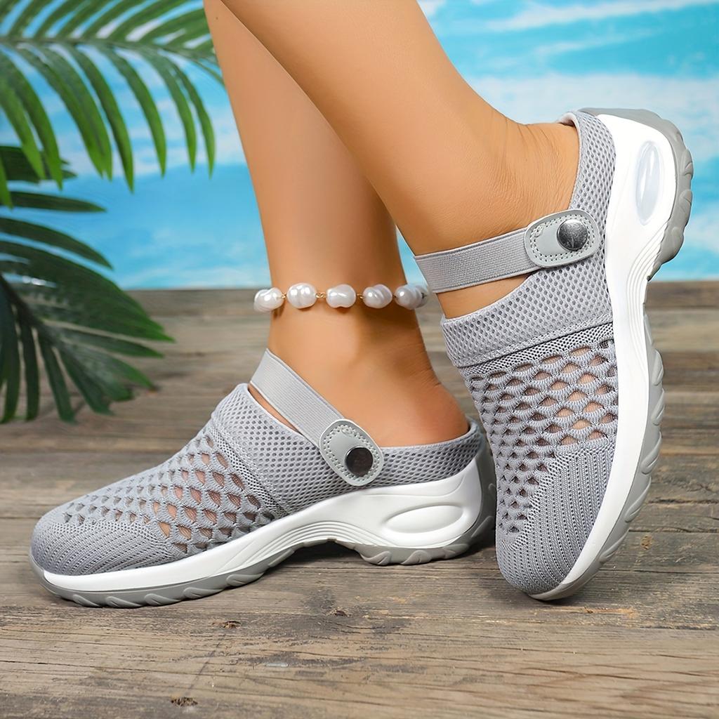 Nowe letnie damskie sandały wsuwane - Oddychająca siateczkowa cholewka z paskiem na kostkę, Wygodna podeszwa EVA i wsparcie łuku stopy