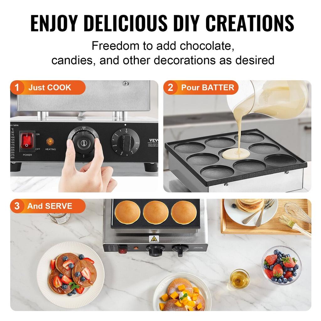 9PCS 76mm Dutch Pancake Maker Commercial Dorayaki Baker 850W Non-stick