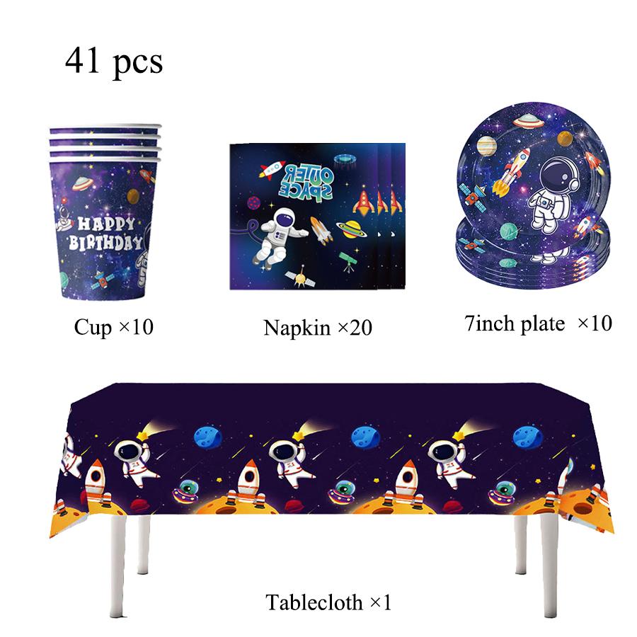 Space Astronaut Birthday Party Decoration Tableware Tablecloth Cup Plate Napkins Banner Backdrop Gift Bag Party Supplies Favors