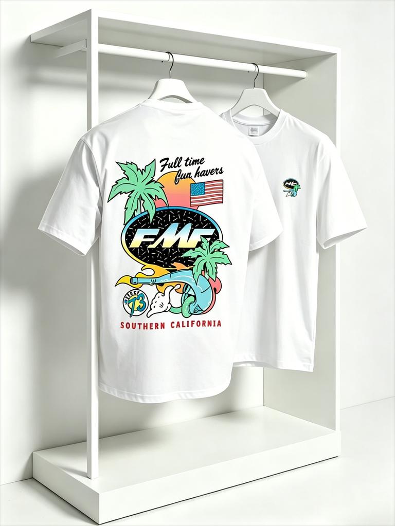 Beach Ride Bad Fast Motocross T Shirt for Men Cotton Dirt Bike Racing Graphic Tee Casual Short Sleeve White New Summer