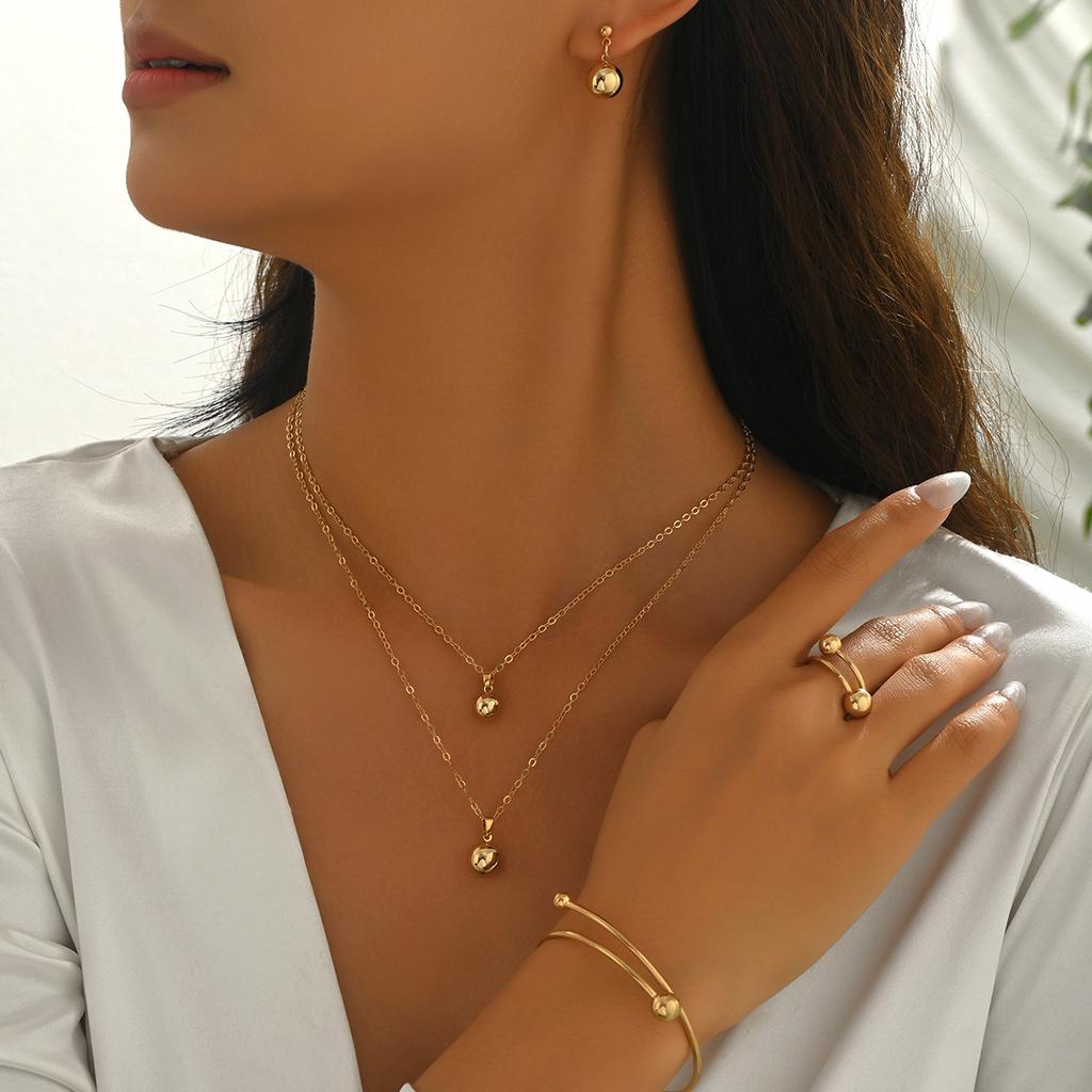 New European and American Style Jewelry Niche Light Luxury Metal Pendant Design Necklace Versatile High-end Earring Set
