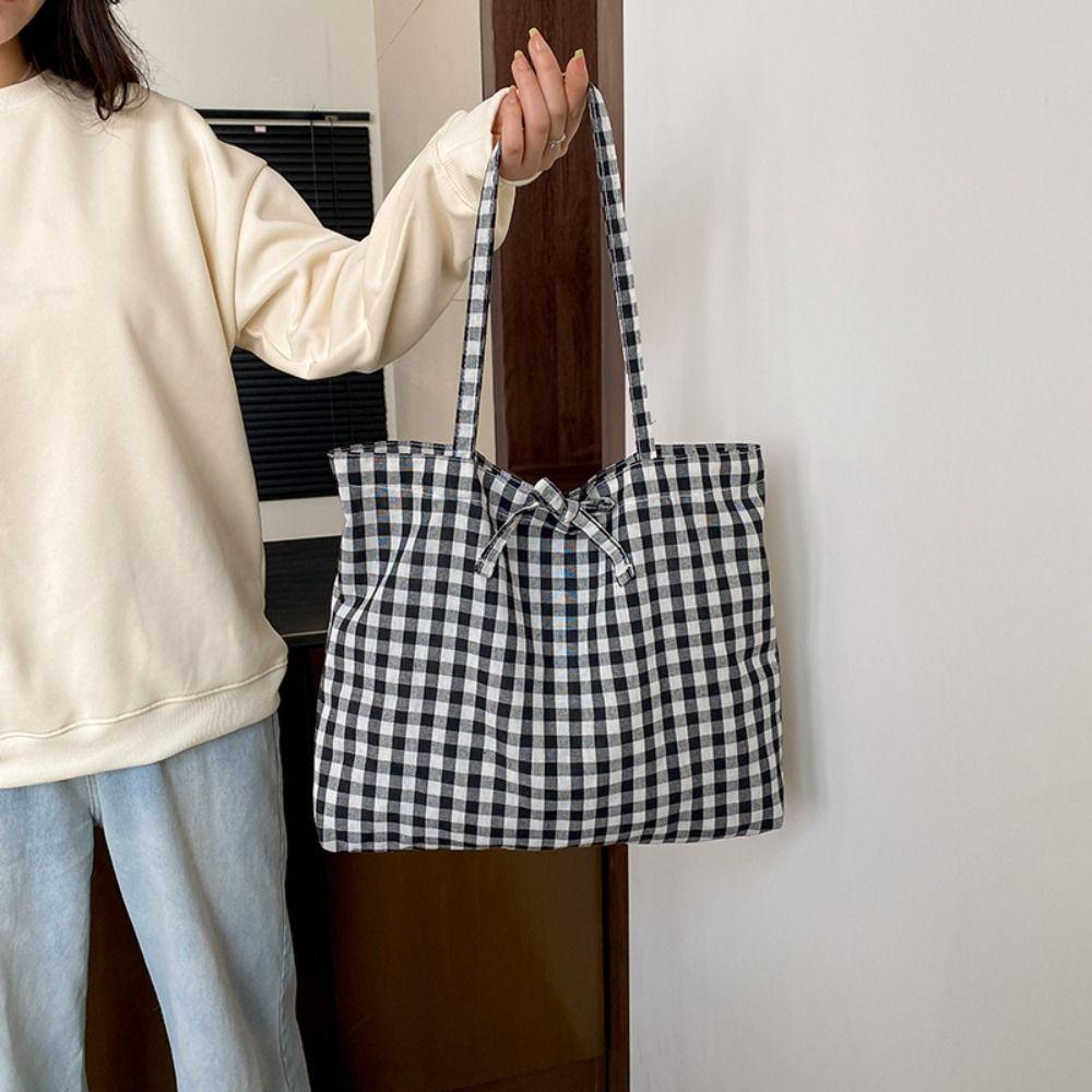Korean Plaid Shoulder Bag Lightweight Shopping Bag Ins Plaid Tote Bags  Ladies