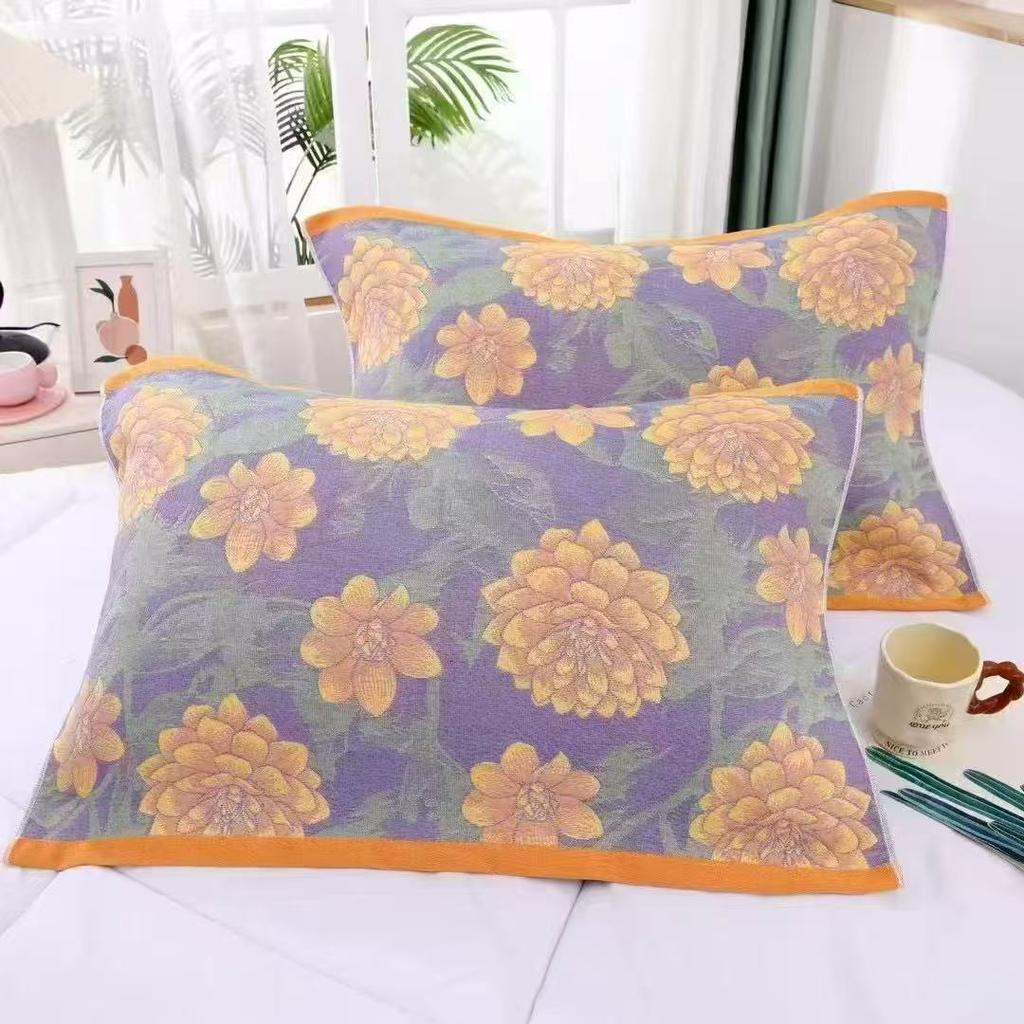 Gauze Multi-layer Pillow Towel Colored Woven Jacquard Cotton Student Children Couple Home Soft and Comfortable Large Pillow Towel
