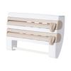 Space Saving 3 In 1 Film Organizer with Cutter for Aluminum Foil Plastic Wrap and Paper Towel Holder with Smooth Roll Dispensing