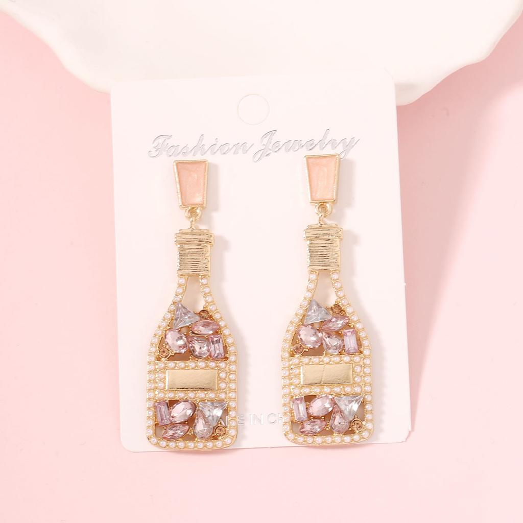 Holiday Style Versatile Temperament Diamond Set Oil Drop Fashion Imitation Pearl Wine Bottle Shape Perfume Bottle Earrings