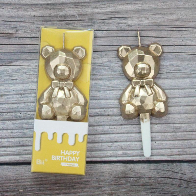 Birthday Cake Decoration INS Diamond Bear Candle Cute Cartoon Children's Party Baking Decoration Supplies