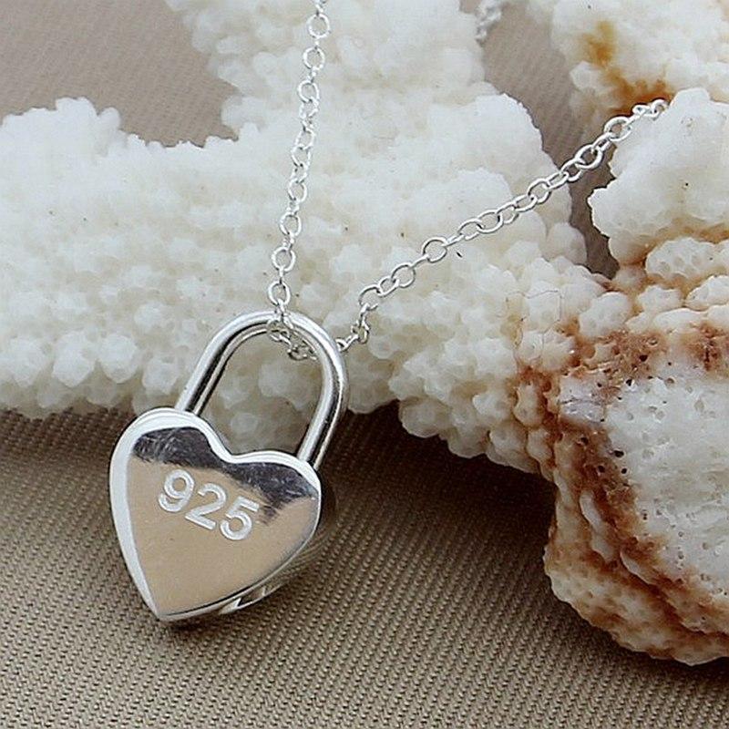 Neue 925 Silber Halskette Mode Schloss Herz Anhänger Halsketten Schmuck für Frauen Paar Mädchen Geschenk