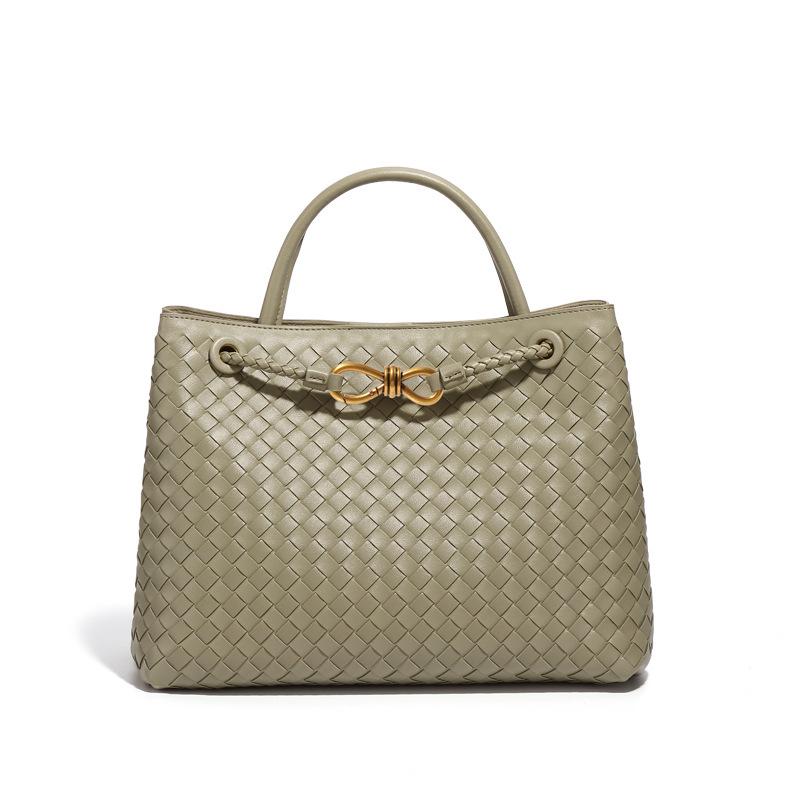 Vintage Woven Tote with Metal Buckle - Versatile Shoulder and Crossbody Bag