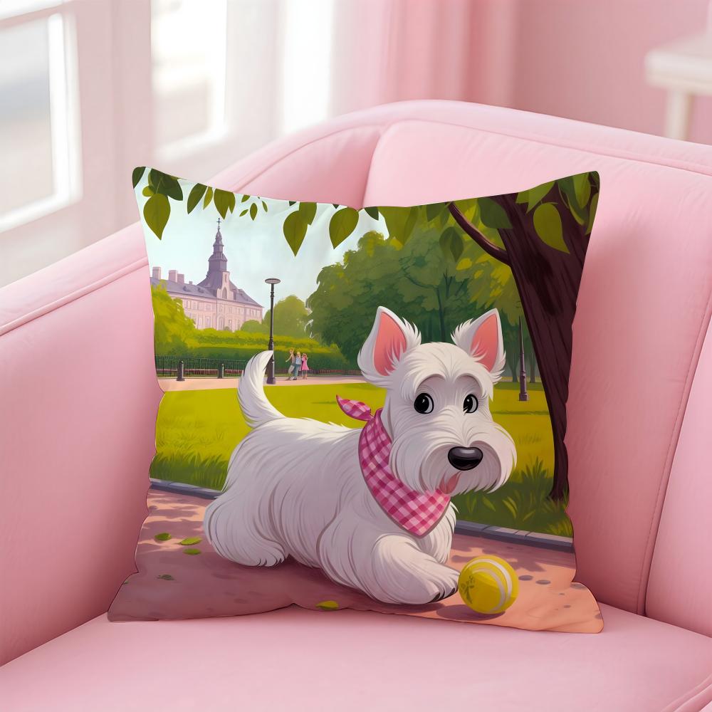 WWest Highland White Terrier Cushion Cover Pillowcase Short Plush Invisible zipper Room Sofa Cushion Cover