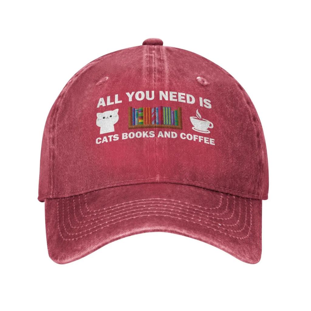 All You Needs Is Cat Books and Coffee Hat Men Baseball Caps with Design Caps