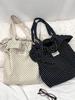 Retro Dot Women's Canvas Shoulder Bag Ruched Design Ladies Commute Shopping Bags Large Capacity Female Travel Tote Purse Handbag