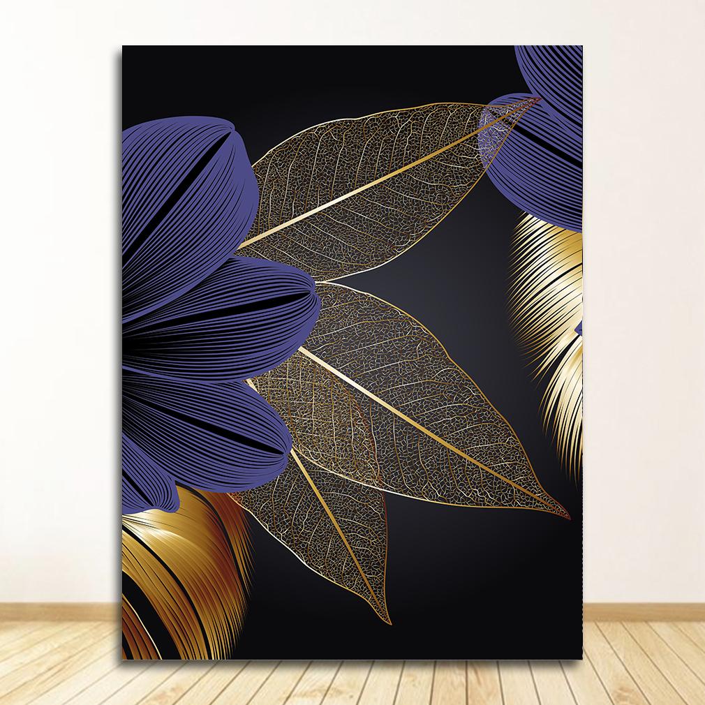 Black Golden Plant Leaf Canvas Poster Print  Abstract Wall Art Painting Nordic Living Room Decoration Picture Modern Home Decor