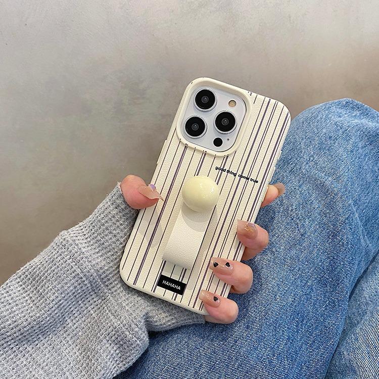 Korean Style Striped Three-dimensional Round Bead Ring Buckle Suitable for IPhone16promax Apple 14 Phone Case 13/15