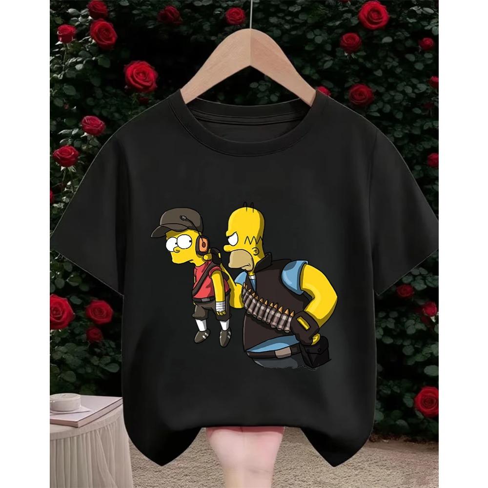 The Simpsons Cartoon Casual T Shirt Children Boys Girls Summer Cute Kawaii Crew Neck Fashion Street Tops