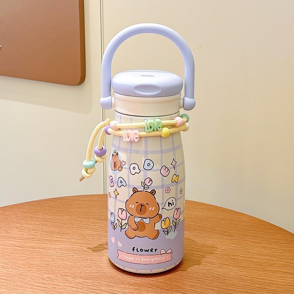 

Stainless Steel Vacuum Sippy Mug with Lanyard Thermal Water Bottle Capybara Insulated Cup Gifts фиолетовый