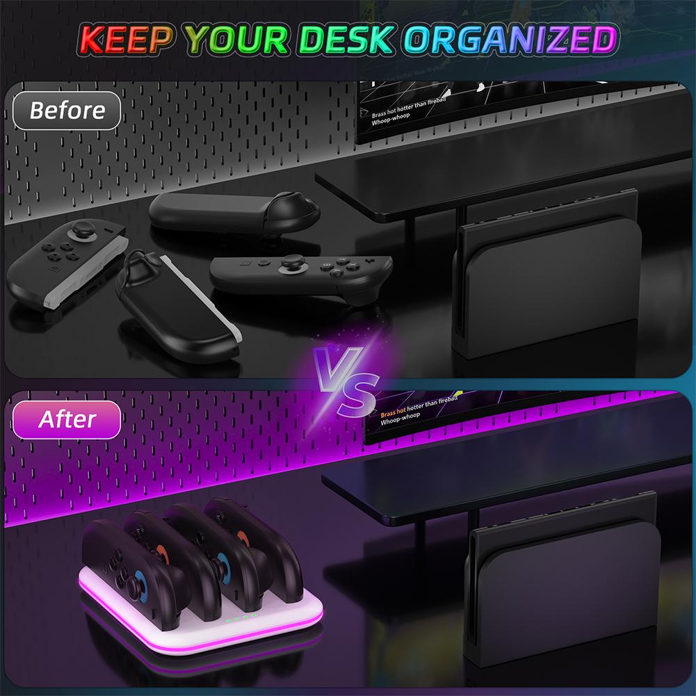 For Nintendo Switch 2 Controller Charger LED Indicator Charger Dock Station with Charging Cord Joy-con Charger Stand for Switch2