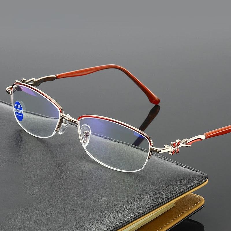 0~+4.0 Elegant Women's Reading Glasses Blue Light Blocking Presbyopia Glasses Elliptical Frame Far Sighted Glasses