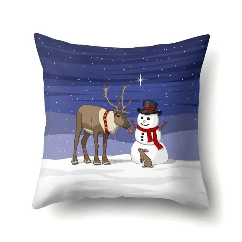 

Christmas Snowman Printed Sofa Decorative Cushion Cover Pillow Pillowcase Polyester Throw Pillow Home Decor Pillowcover 16x16Inch