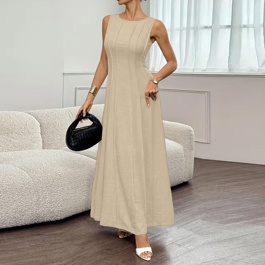 Ladies' Casual And Fashionable Sleeveless Pleated Elegant Long Dress