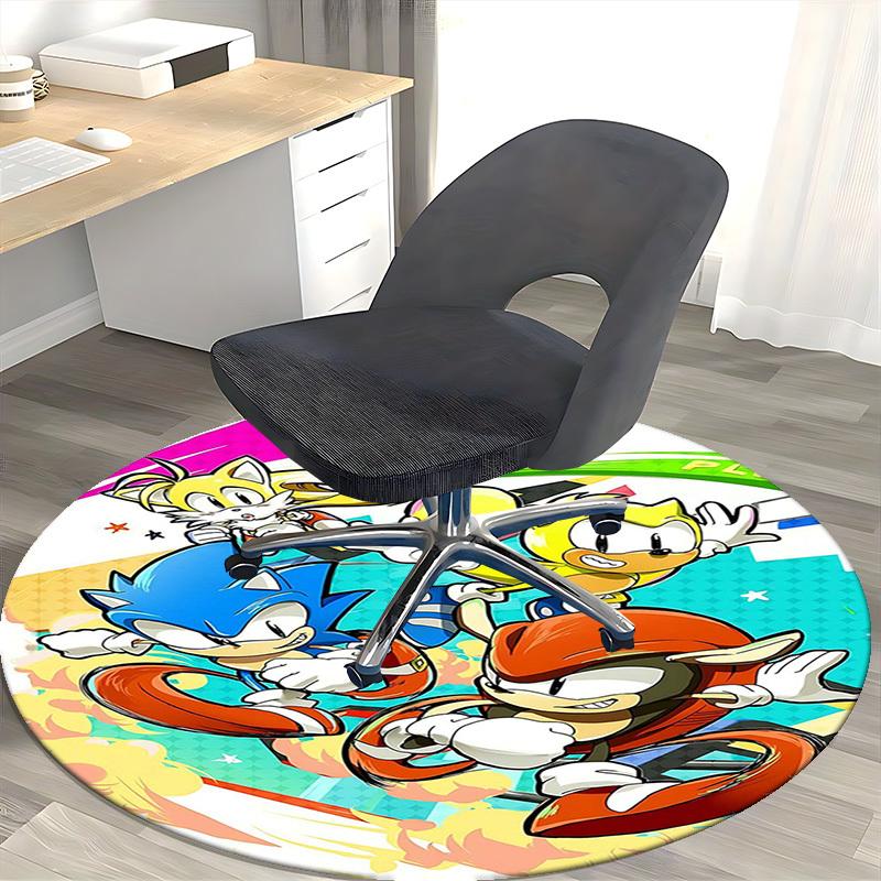 1pc Sonic the Hedgehog Anime Cartoon Design Round Carpet Office Chair Mat, NonSlip Rug for Home Decor, Living Room, Bedroom, Game Room