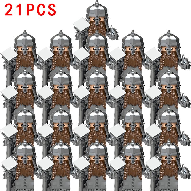 21PCS MOC LOTR Elves Soldier Orcs Army Figures Armor Guard Dwarf Warrior Archer Medieval Knights Building Blocks Bricks Toy Gift