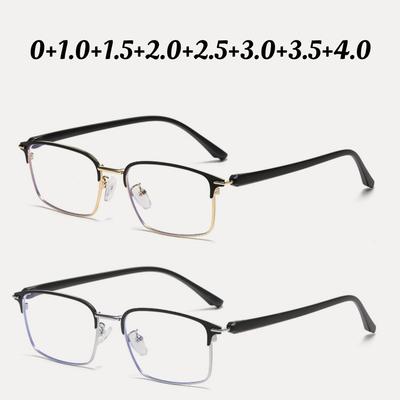 Unisex Square Metal Framed Farsighted Glasses Business Reading Glasses Transparent High Definition Anti-Blue Light Glasses +4.0