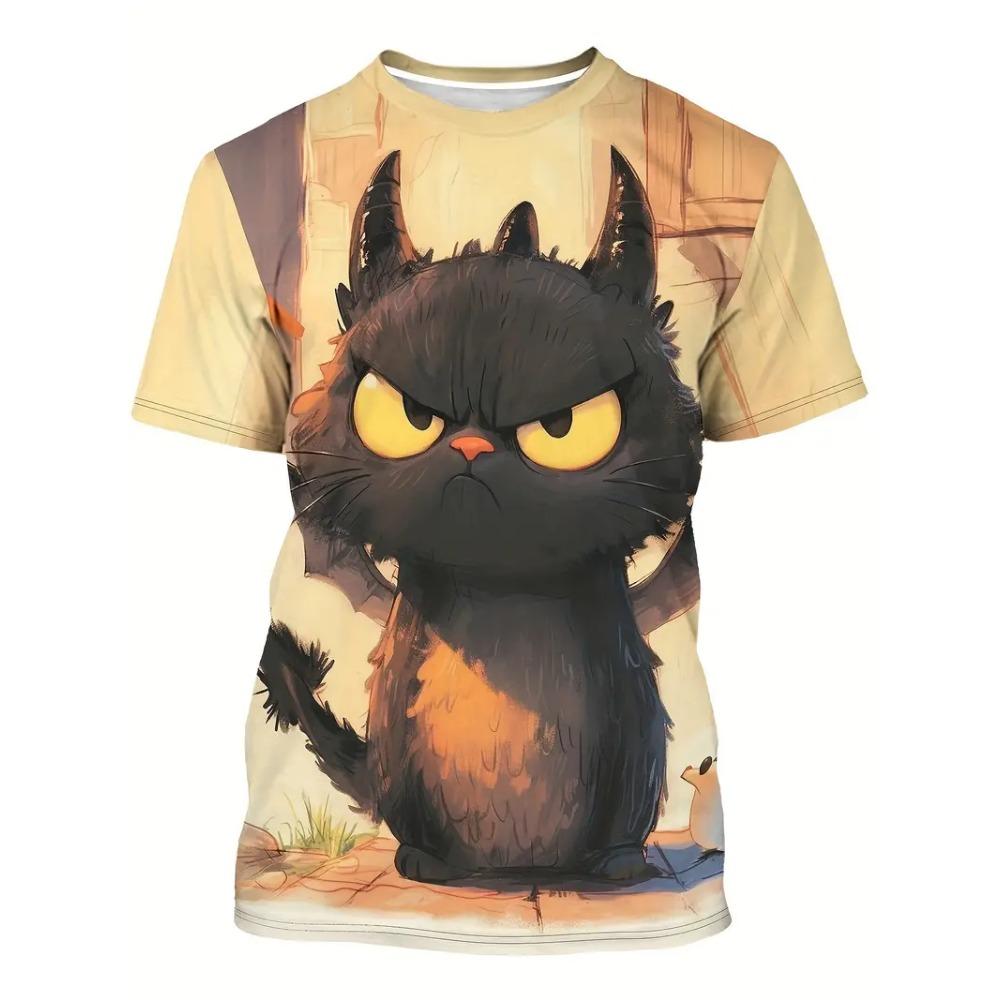 Tricou bărbați amuzant cu mânecă scurtă de vară, cu imprimeu de pisică, casual, pulover, Street Fashion, gât rotund, haine supradimensionate pentru bărbați