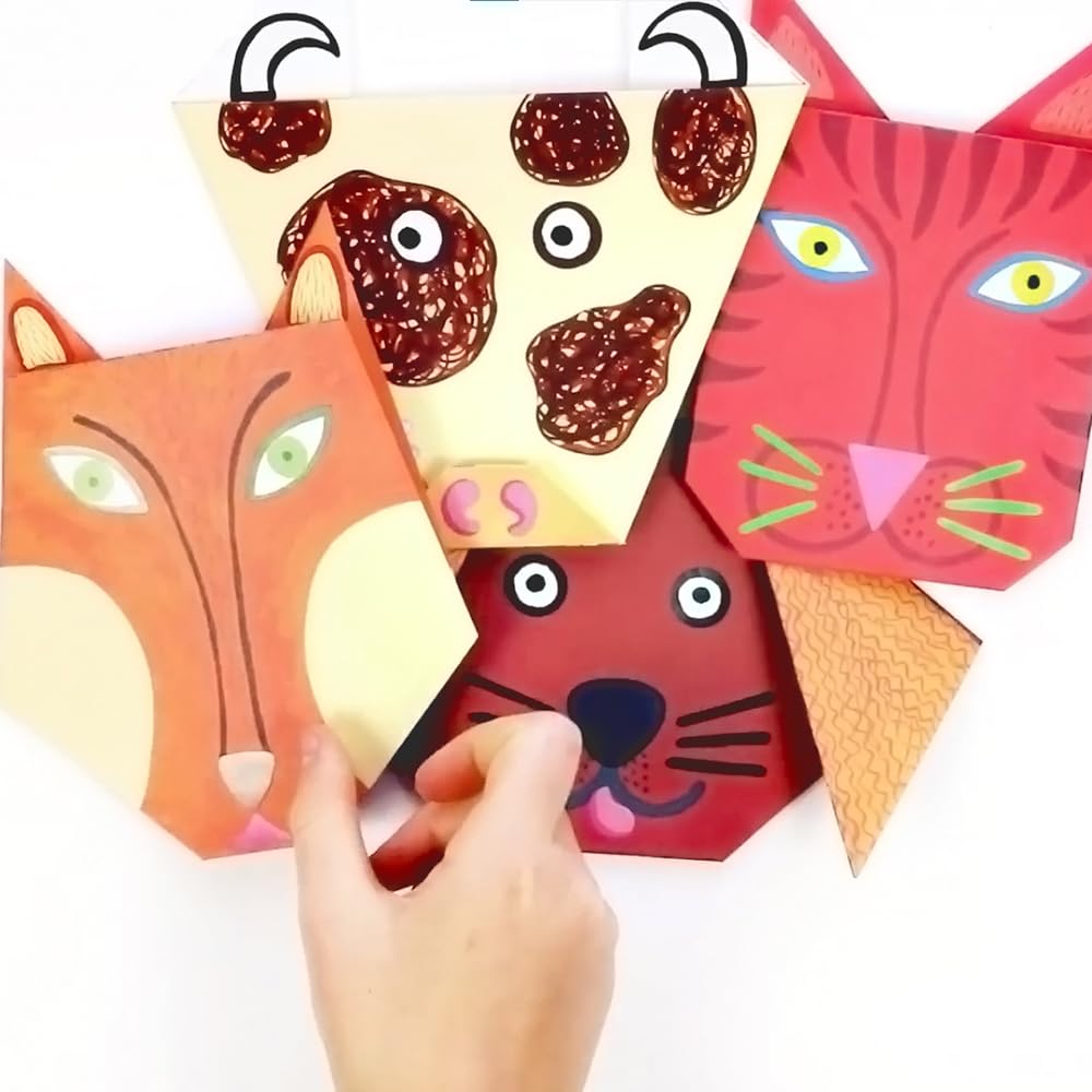 DJECO Origami Dieren met Instructies en Stickers, Ontwikkeling van Vingerbehendigheid, Montessori, Leeftijden 4, 5, 6, 7, Jongens en Meisjes, Kleuterschool en
