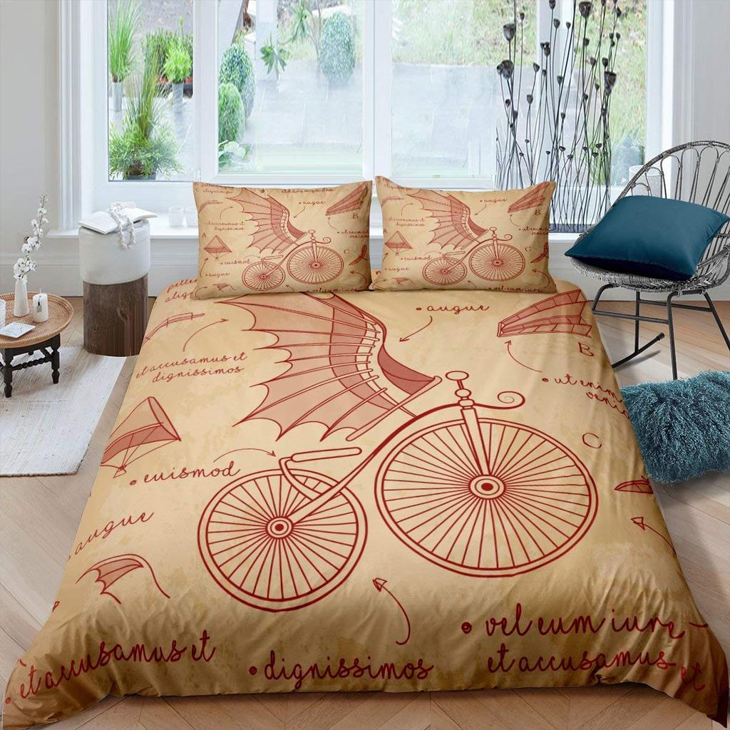 Pink Bicycle Duvet Cover For Girls Women Twin Full King Size,Roses Flower Bedding Set Bike Floral Green Leaves Comforter Cover