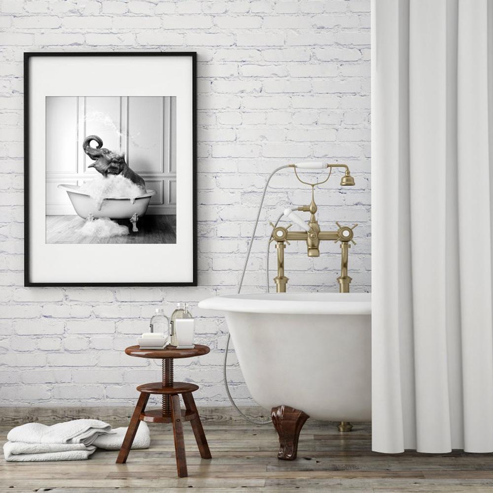 Black White Animals In Tub Canvas Posters and Print Penguin Elephant Zebra Giraffe Wall Art Painting Pictures For Bathroom Decor No Frame