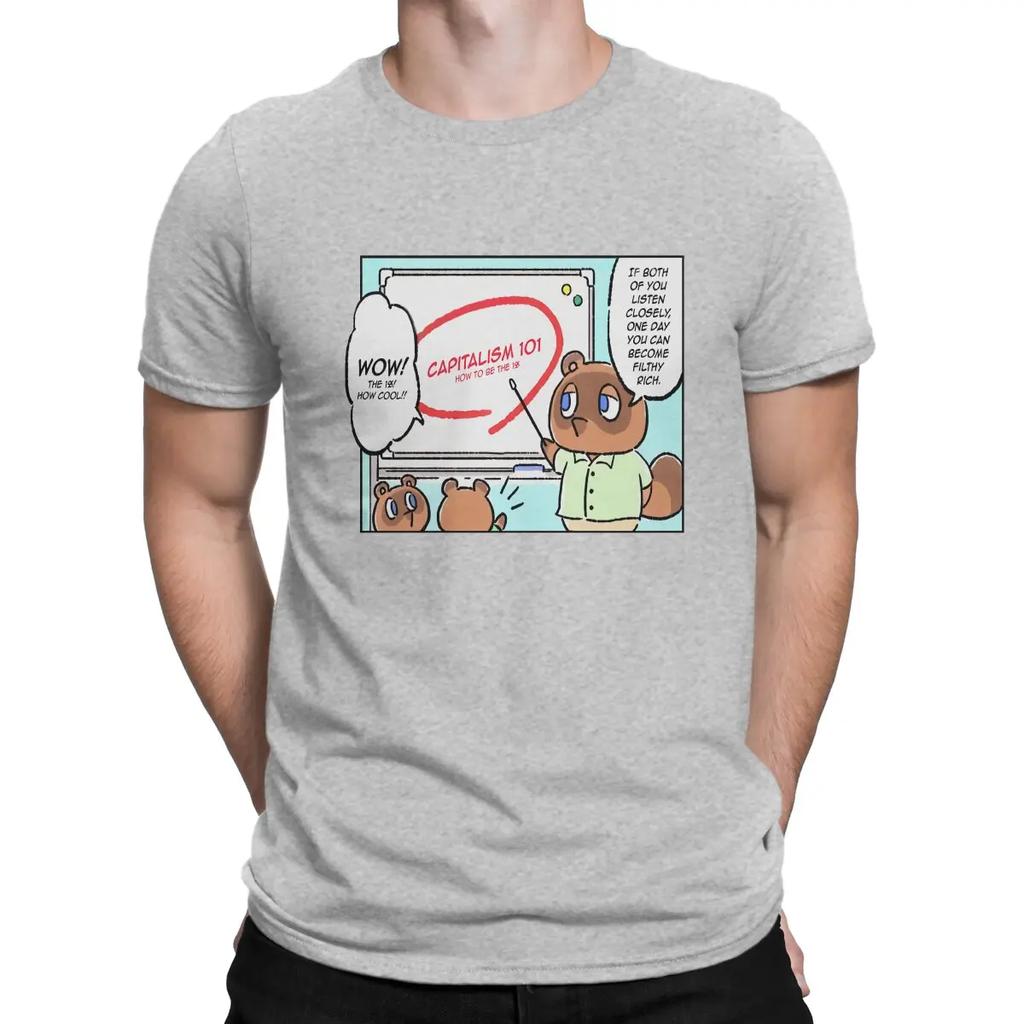 Casual Tom Nook Teaches Life Lessons T-Shirts Men Cotton T Shirts Animal Funny Crossing Timmy Game Short Sleeve Birthday Present