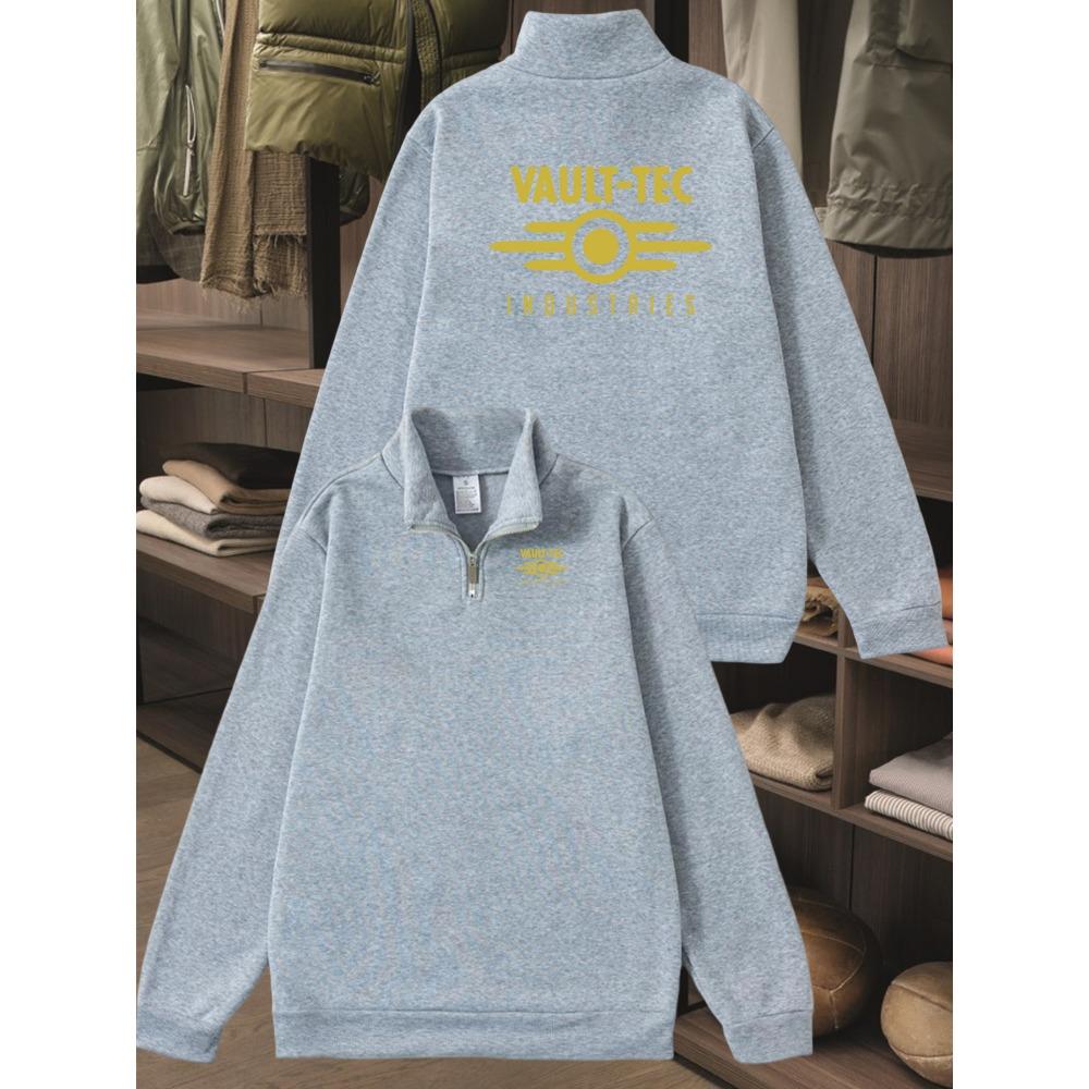 Men's Half Zip Hooded Sweatshirt Loose Casual Pullover with Gold Logo Lettering Daily Jacket Hooded Sweatshirt Front Half Zip