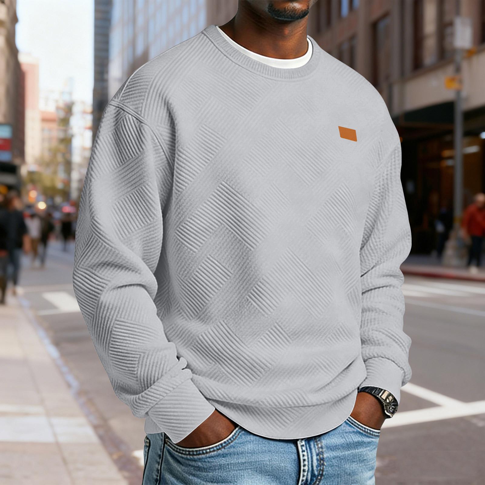 

Men s Casual Long-Sleeved Round Neck Textured Sweatshirt L
