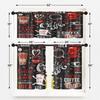 Coffee Kitchen Window Curta Valance and Tier Set 36 Inch, Black Red Cute Rod Pocket Short Tier Curtain, Retro Brown White Doodle Small Cafe Drapes