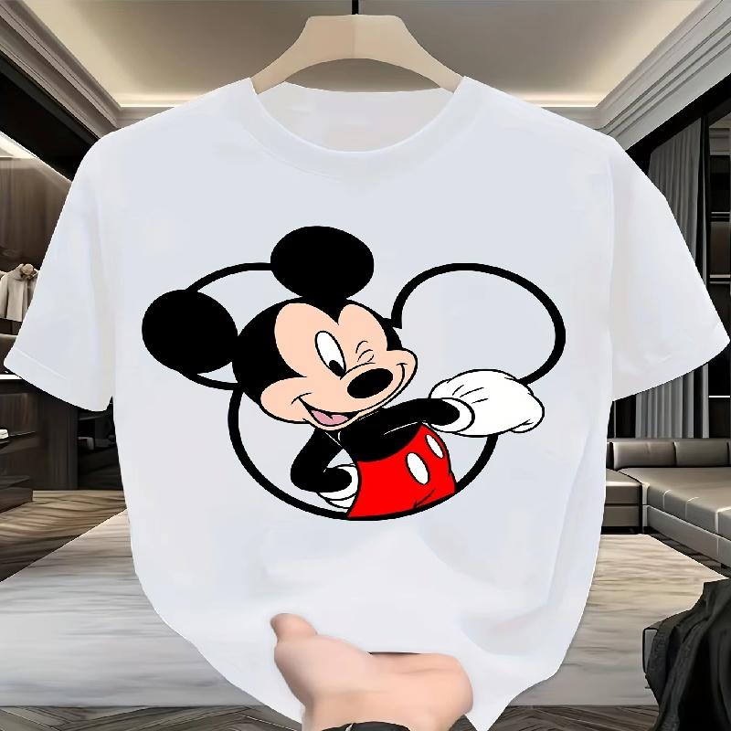 

202526 Летняя футболка Disney Микки и Минни Маус 100% хлопок с принтом Женская Короткая Свободная Дышащая Повседневная Короткий рукав S