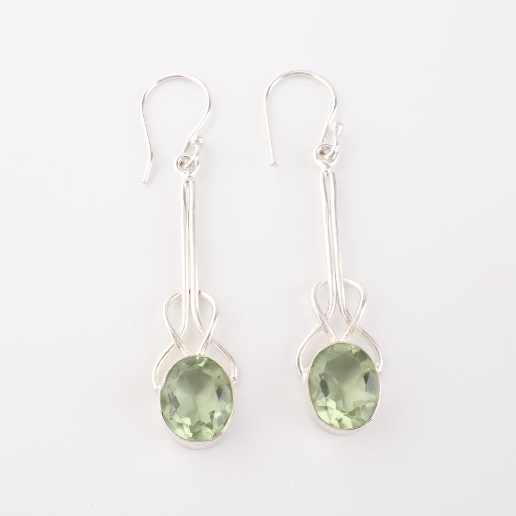 Green Amethyst Gemstone 925 Sterling Silver Jewelry Handmade Hook Earrings 1.76" EE-171-16