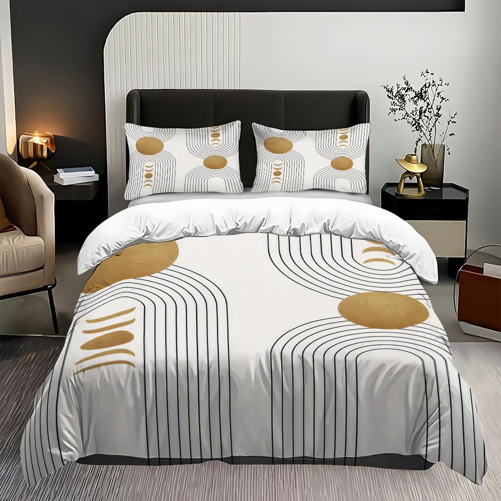 Explosive Bed Three-Piece Set Geometric Lines And Leaves Digital Printing Quilt Cover Home Textile 3-Piece Set