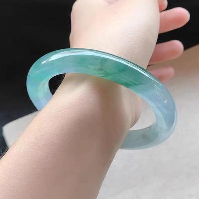Myanmar Jade Bracelet: Ice-type, Floating Orchid Design, Old Pit Bright Green, High Ice Quality, Round Circle, Women's Concubine Style.