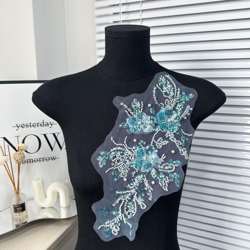 Color Beaded Lace Pair Flower, Handmade Diy Wedding Dress Collar Flower Decorative Clothing Neckline Fashion Accessories