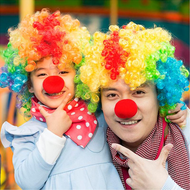 Parrucca da Clown Colorata Afro Riccia Sintetica Cosplay per Uomini Donne Parrucca per Festa di Carnevale Rossa Verde Gialla Blu Naso da Clown