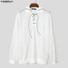 INCERUN Oversized Men Long Sleeve Hollow Bandage See Through Webbing Loose T-shirts Tops