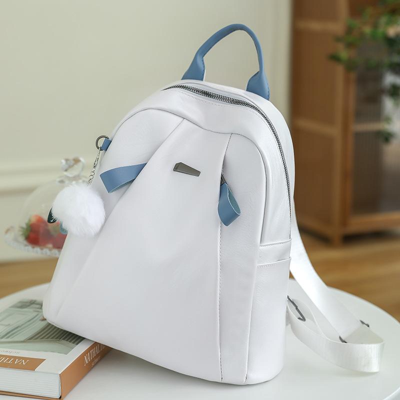 

Women s backpack women s fashion contrast outdoor travel backpack soft leather PU simple casual backpack women s bag белый