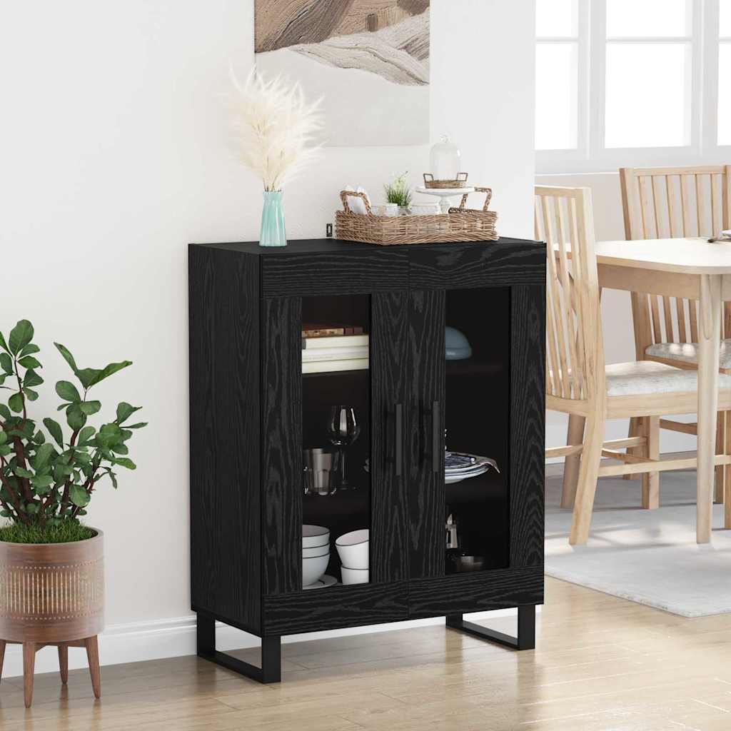 Sideboard in Black Oak Look 69.5 x 34 x 90 cm Engineered Wood