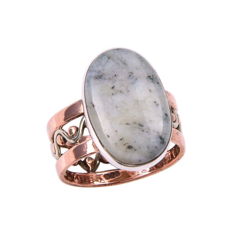 Piatră prețioasă Opal Dendritic Natural Argint Sterling Masiv 925 Inel Bicolor M.6.5 I4m58