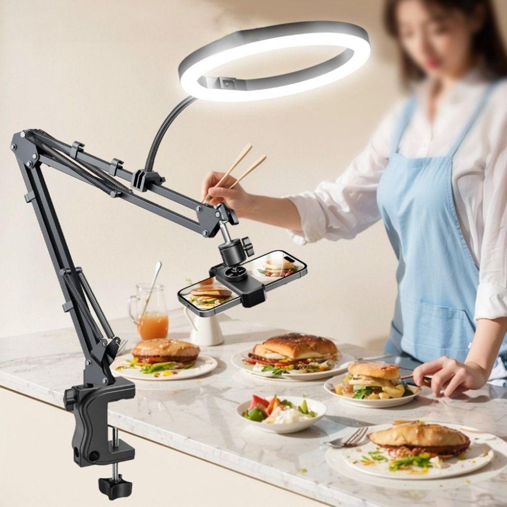With Fill Light Telescopic Phone Stand Stable Clamp Type Phone Holder  Phone Accessories