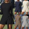 European & American Women's 2025 Anti-Exposure Bodycon Lace-Up Casual Long Sleeve Yoga Tennis Dress