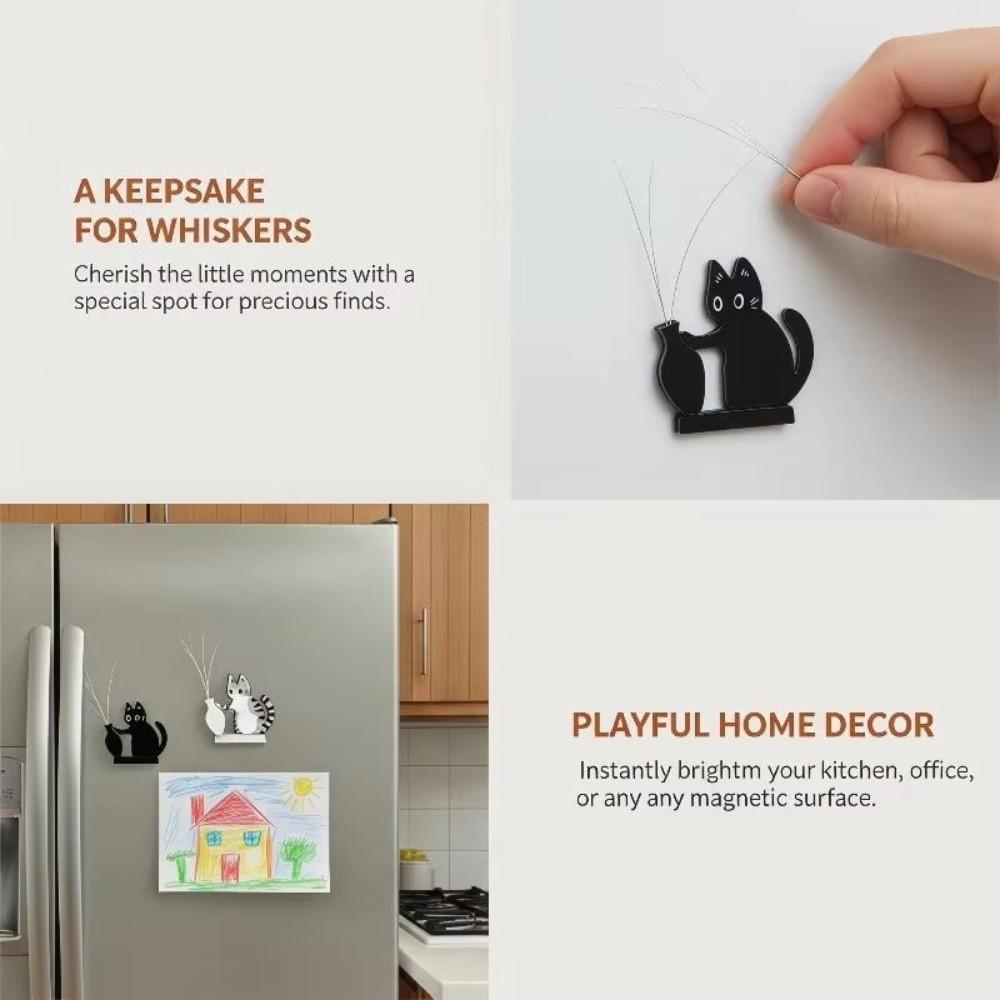 Cartoon Pet Memorial Fridge Magnet Kitten Theme Kitten Pushing Vase Magnetic  For Dog Cat Hair