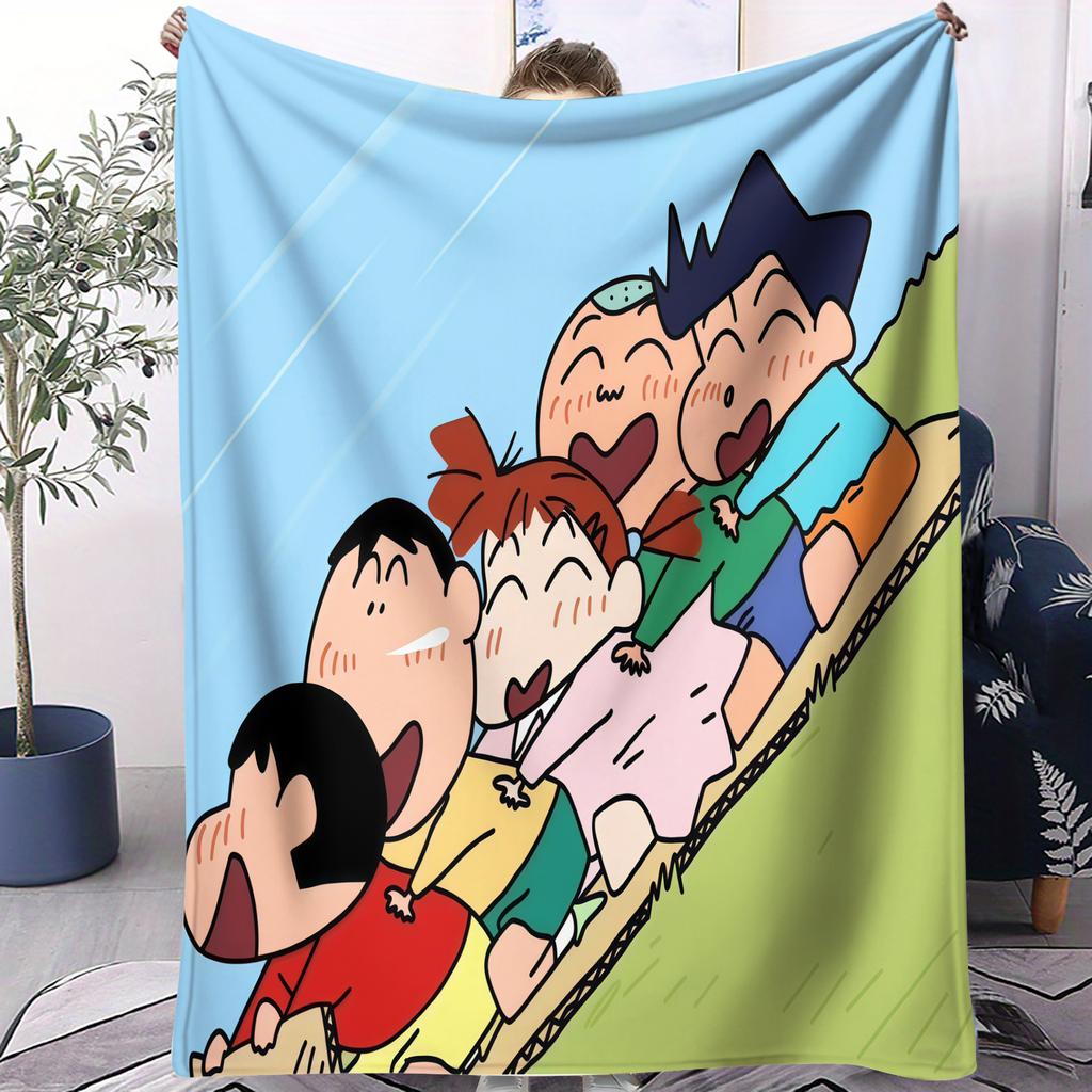 Japanese Cartoon Crayon Shinchan Small Cover Blanket Soft Comfortable All Season Skin Friendly Dorm Sofa Office Car Camping Gift